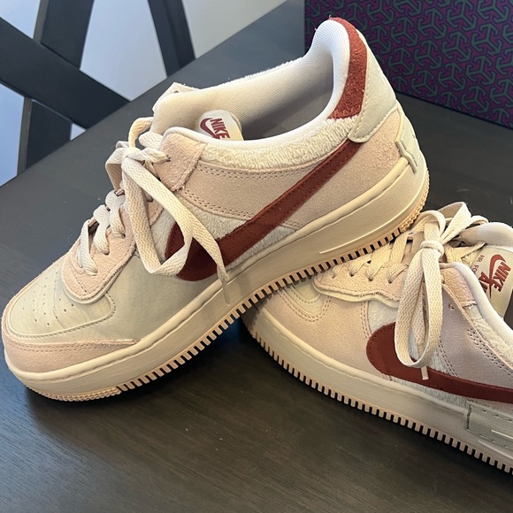 Nike Air Force 1 Shadow Shimmer Brown Beige Sneakers - Picture 1 of 9
